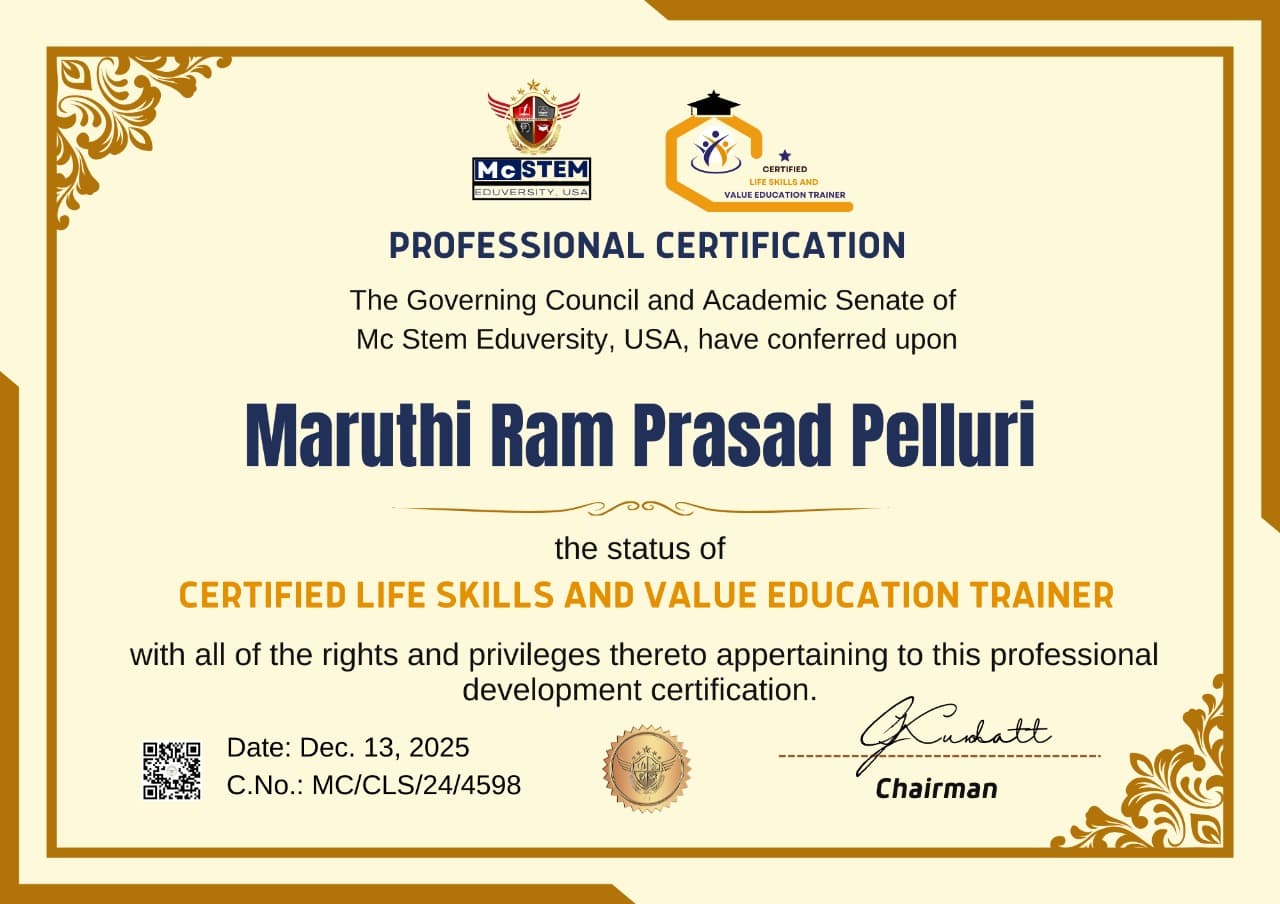 Certificate of Achievement — Maruthi Ram Prasad Pelluri